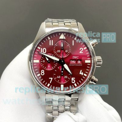 Swiss Clone IWC Schaffhausen Pilot's Spitfire Red Dial Stainless Steel Watch 